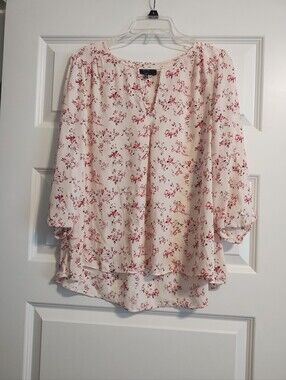 Women's Light Pink Floral Peasant Blouse